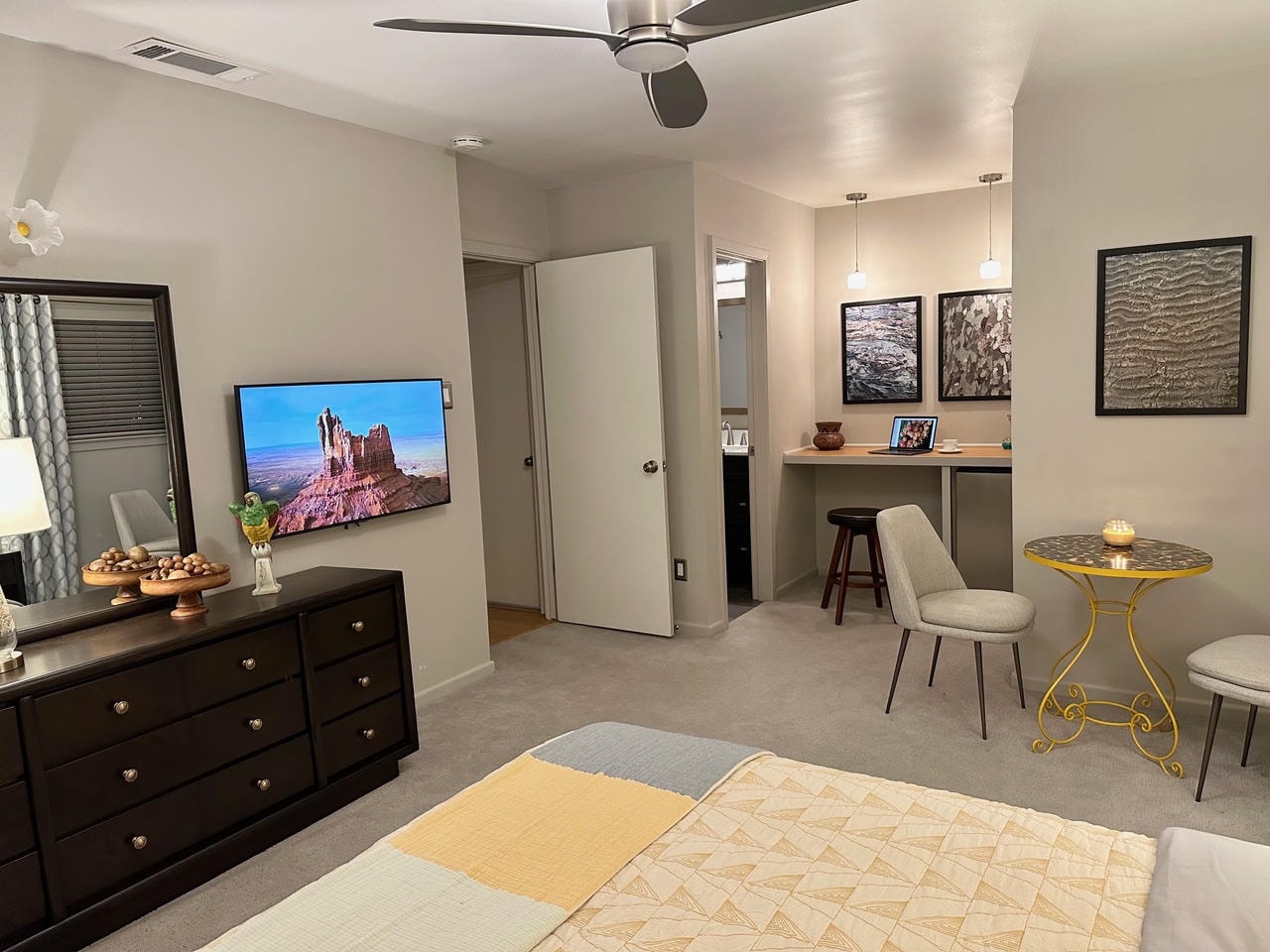 Austin Rock — After, bedroom with sitting area and desk nook