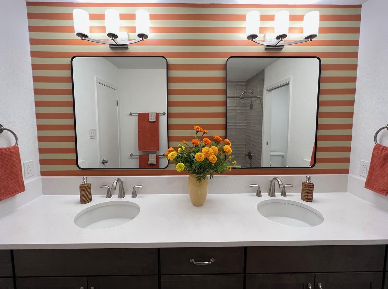 Austin Trail — After, bathroom with striped accent wall