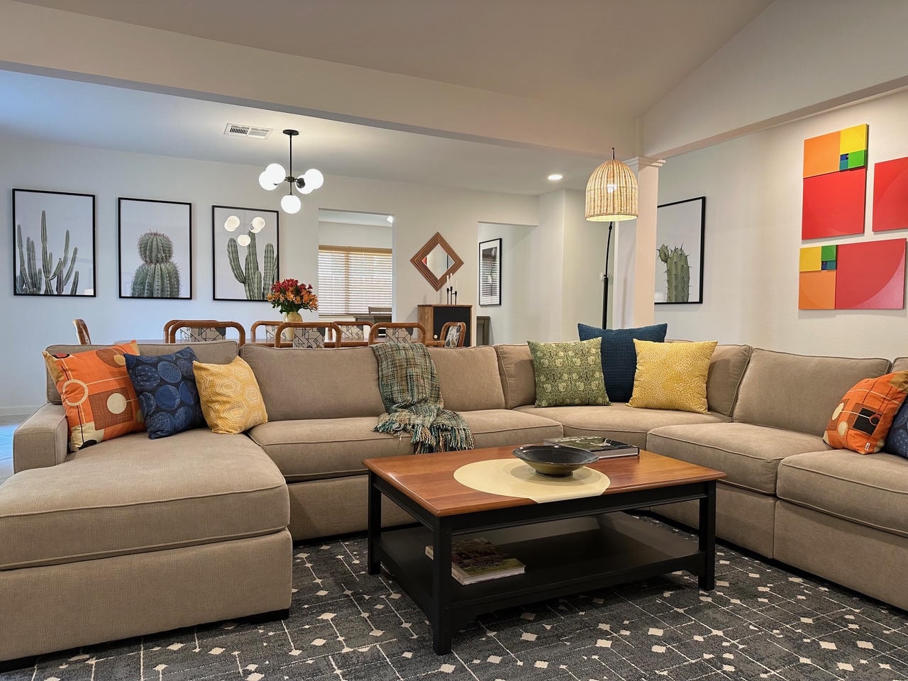 Austin Trail — After, living room with sectional and cactus art